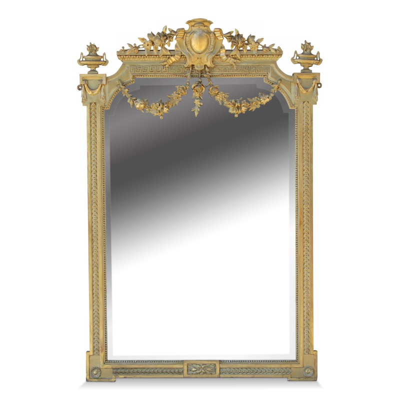 Miroir Louis XVI en bois doré décor frises de godrons et perles - Moinat - Mirrors
