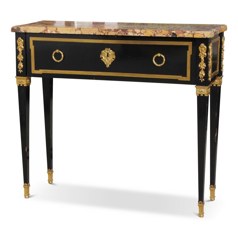 Desserte Louis XVI en bois laqué noir et orné de bronze doré. - Moinat - Consoles, Dessertes, Dos de canapé