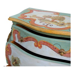 Kommode im Louis XV-Stil mit 3 Schubladen aus grün lackiertem Holz mit …