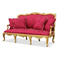 Salon Louis XV Régence en hêtre , recouvert d un "Damas" Régence rouge