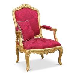 Salon Louis XV Régence en hêtre , recouvert d un "Damas" Régence rouge