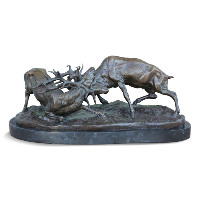 Bronze "Combat de cerfs" de Pierre -Jules (1810 - 1879) sur une terrasse en marbre noir - Moinat - 青铜器