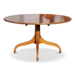 Table ronde en acajou avec plateau marqueté en acajou flammé "Honduras"