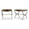 Paire de tabouret "Jansen" en bronze doré, piétement "X" recouvert d un velours léopard - Moinat - Stools, Benches, Pouffes