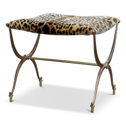 Paire de tabouret "Jansen" en bronze doré, piétement "X" recouvert d un velours léopard