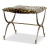 Paire de tabouret "Jansen" en bronze doré, piétement "X" recouvert d un velours léopard - Moinat - Stools, Benches, Pouffes