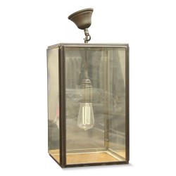 Lanterne contemporaine en fer colorie noir, cinq parois verre.