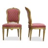 Paire de chaises Louis XVI "Pelle de bêche" en hêtre bois doré, recouvert d un tissu rose - Moinat - Chairs
