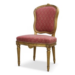 Paire de chaises Louis XVI "Pelle de bêche" en hêtre bois doré, recouvert d un tissu rose