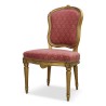 Paire de chaises Louis XVI "Pelle de bêche" en hêtre bois doré, recouvert d un tissu rose - Moinat - Chaises