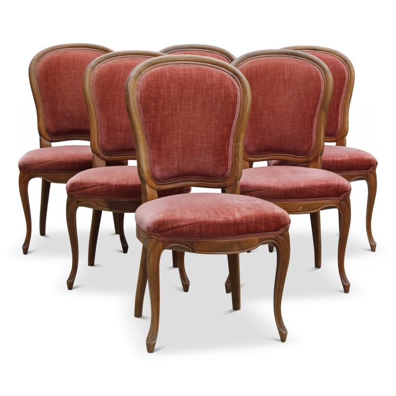 Lot de six chaises Louis Philippe en noyer richement mouluré. - Moinat - Chairs