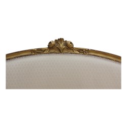 Canapé "Gondole" bois doré, dossier et ceinture cintrés à décor de roses et de feuilles