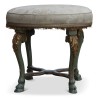 Tabouret Louis XV avec entretoise en hêtre laqué polychrome, recouvert de lampas - Moinat - Tabourets, Banquettes, Poufs