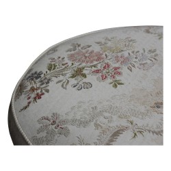 Tabouret Louis XV avec entretoise en hêtre laqué polychrome, recouvert de lampas