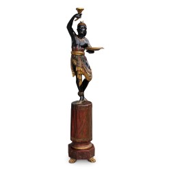 Nubien "Porte-torchère" Vénitien polychrome et or richement sculpté reposant sur un socle