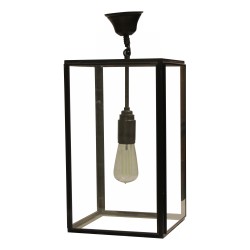 Lanterne contemporaine en fer colorie noir, cinq parois verre.