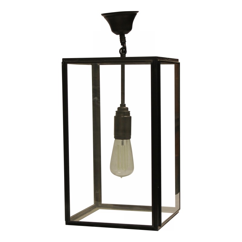 Lanterne contemporaine en fer colorie noir, cinq parois verre. - Moinat - Lustres, Plafonniers