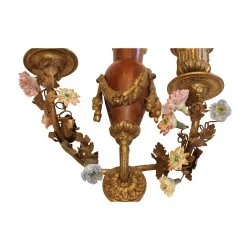 对路易十六壁灯，带 2 盏青铜和木头灯