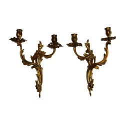 пара бра в стиле Людовика XV, 2 светильника из позолоченной и точеной бронзы, …