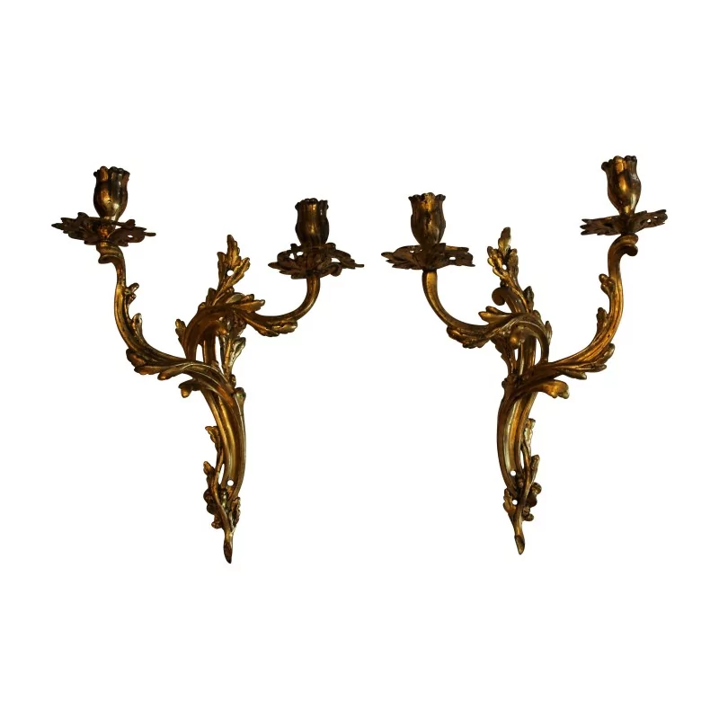 пара бра в стиле Людовика XV, 2 светильника из позолоченной и точеной бронзы, … - Moinat - Осветительные приборы