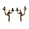 пара бра в стиле Людовика XV, 2 светильника из позолоченной и точеной бронзы, … - Moinat - Осветительные приборы