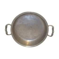 Matte pewter dish with handles on the sides. 19th century.