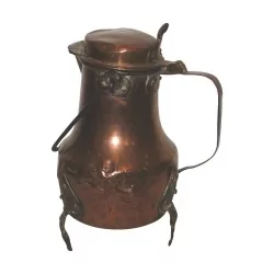 copper Coquemar with handle, on 3 feet. 19th century.