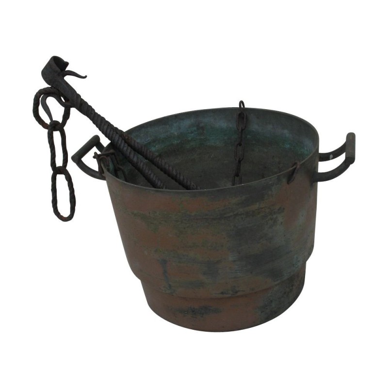 Seille ancienne en métal, avec support. - Moinat - Accessoires de décoration