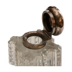 Encrier en cristal et bouchon en argent. 19ème siècle.