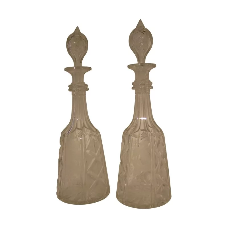 Pair of old decanters in engraved crystal with … - Moinat - Carafes