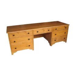 Großer Schreibtisch aus lackiertem und gewachstem Tannenholz, mit 7 …