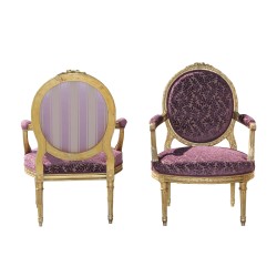 Salon Louis XVI en bois doré avec 1 canapé et 4 fauteuils