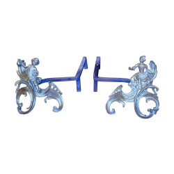 Pair of Louis XV andirons in bronze. 18th century.