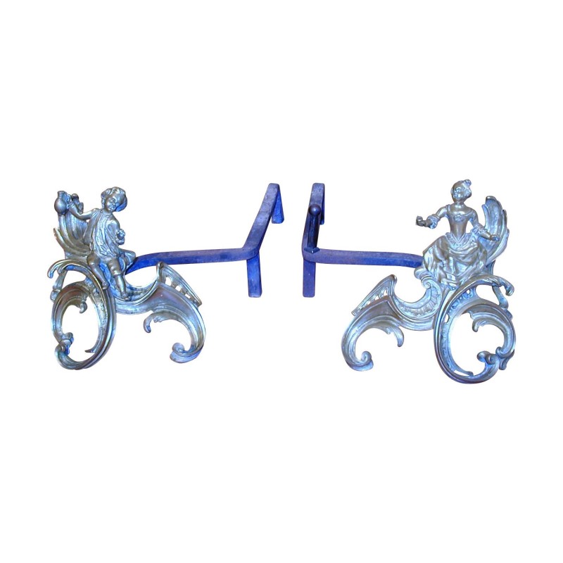 Pair of Louis XV andirons in bronze. 18th century. - Moinat - Firedogs, Andirons Pair of Louis XV andirons in bronze. 18th century. - Moinat - Firedogs, Andirons
