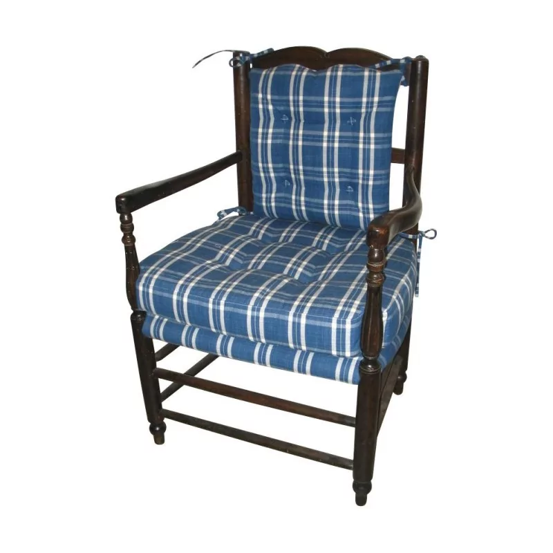 Fauteuil Provençal avec coussins en tissu bleu à - Moinat - Fauteuils Fauteuil Provençal avec coussins en tissu bleu à - Moinat - Fauteuils