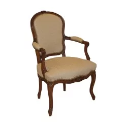 Fauteuil cabriolet Louis XV en noyer, recouvert de tissu …