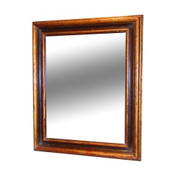 Miroir, cadre en bois mouluré peint bordeaux et dorée. 20ème
