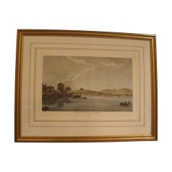 Gravure sous verre, vue de la ville de Genève, avec cadre …