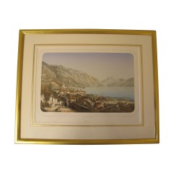 Lithographie en couleur "Montreux", par Cuvillier. Suisse,