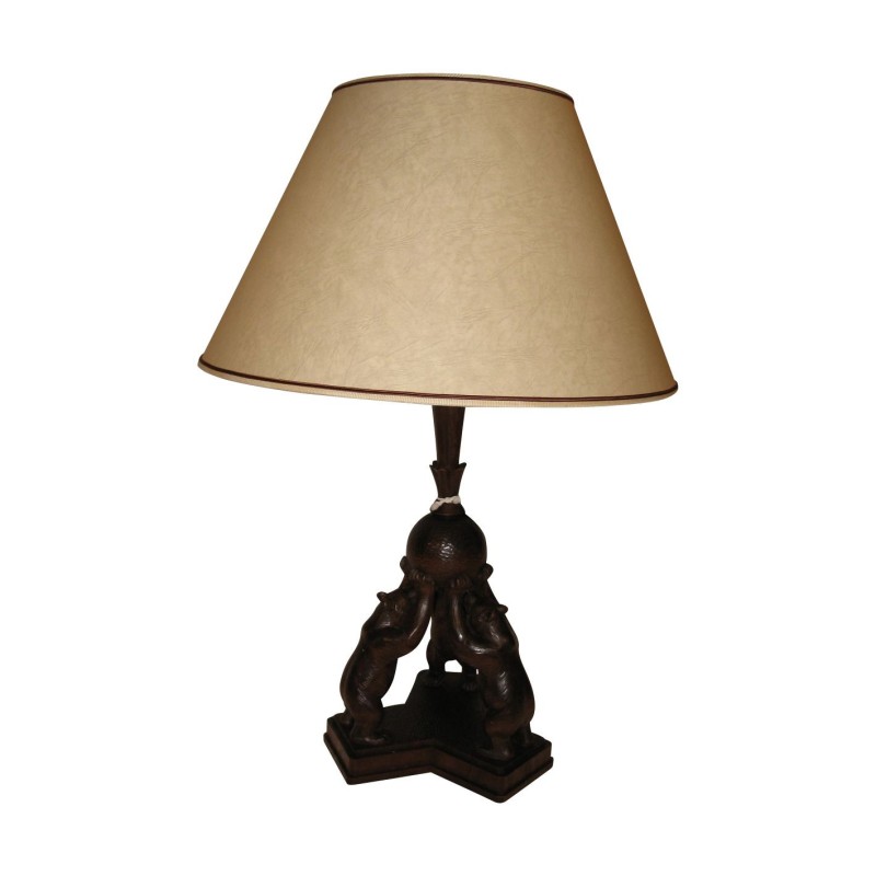 Lampe “Ours” en bois sculpté, avec abat-jour. - Moinat - Lampes de table Lampe “Ours” en bois sculpté, avec abat-jour. - Moinat - Lampes de table