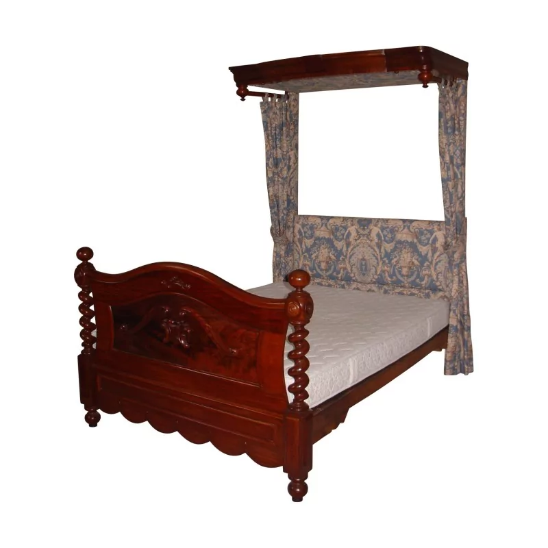Bett aus geflammtem Mahagoniholz mit gedrehten Säulen und … - Moinat - Betten