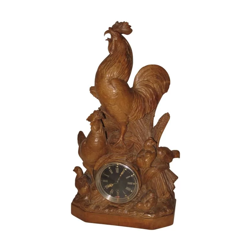 Pendule de Brienz “Coq” en bois sculpté. 19ème siècle. - Moinat - Pendules