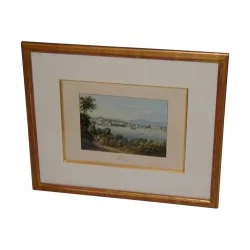 Lithographie sous verre "Vue de Cologny" avec baguette en bois