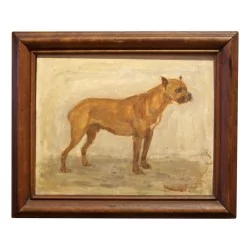 Petit tableau chien “Boxer”, étude sur bois, signé ZUBRITZKY …