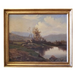画作，木板油画“边缘的山景
