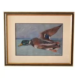 水彩画“飞翔的鸭子”，署名让·埃德蒙·伯南德……