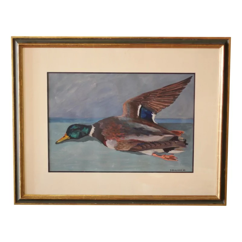 水彩画“飞翔的鸭子”，署名让·埃德蒙·伯南德…… - Moinat - 画 - 各种的