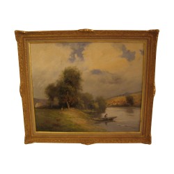 Tableau, peinture à l'huile “Paysage au bord de l'eau”, signé …