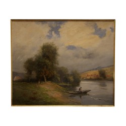 Tableau, peinture à l'huile “Paysage au bord de l'eau”, signé …