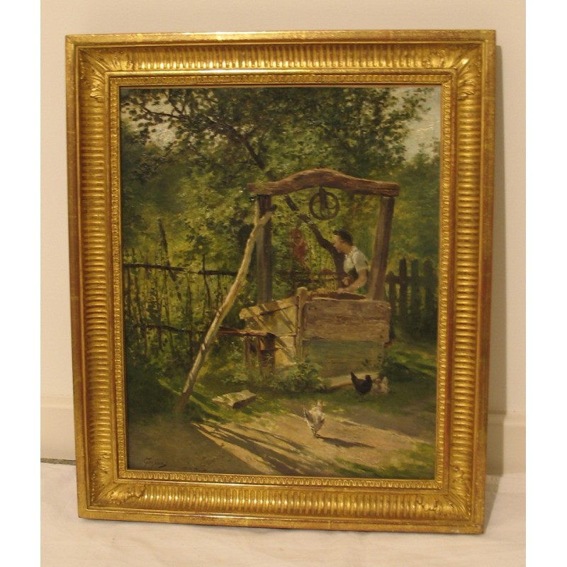 Tableau, huile sur toile “Paysanne au puits”, signé François … - Moinat - Tableaux - Divers